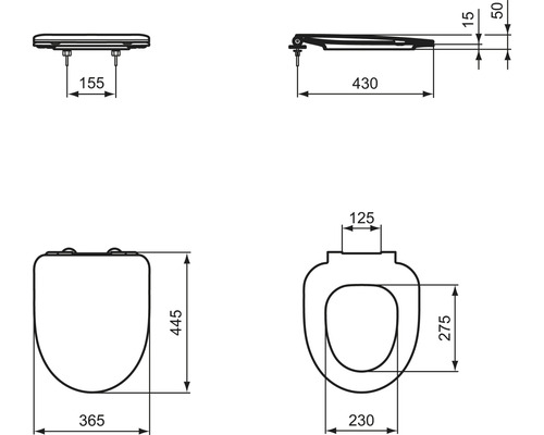 Dessin technique d''un siège de WC avec cotes