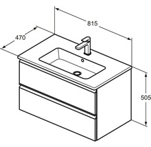 Meuble-lavabo avec meuble sous-vasque et indications de dimensions