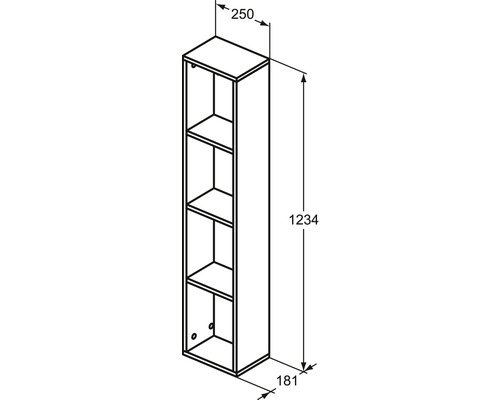 Technische Zeichnung eines Hochschranks mit den Maßen 1234 x 250 x 181 Millimeter.