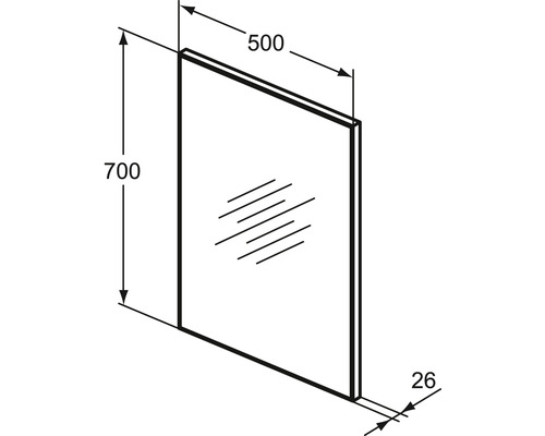 Dessin technique d''un miroir avec des dimensions de 700, 500 et 26 millimètres