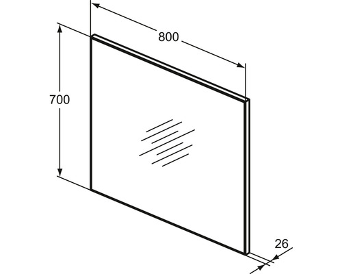 Schéma technique d''un miroir de dimensions 800 x 700 x 26 millimètres