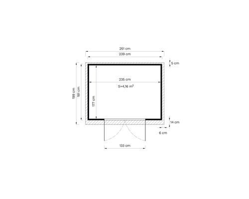 Grundriss mit Abmessungen: 251 Zentimeter mal 199 Zentimeter