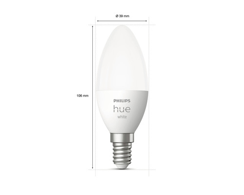Philips Hue White LED Lampe, E14 Fassung, mit Größenangaben