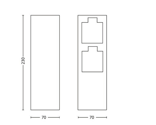Schéma technique de deux meubles hauts de dimensions 70 x 230 cm