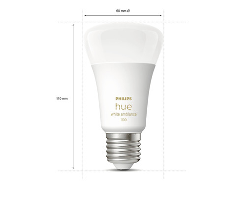 Philips Hue Lampe mit den Maßen 110 mm Höhe und 60 mm Durchmesser