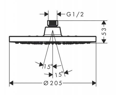 Technische Zeichnung Duschkopf mit Maßangaben