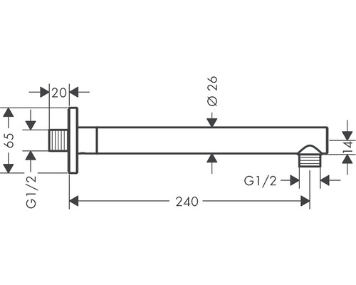 Technische Zeichnung eines Wandauslaufs mit Maßangaben