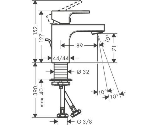 Dessin technique d''un robinet avec dimensions