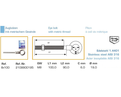 Informationen zum Augbolzen mit metrischem Gewinde