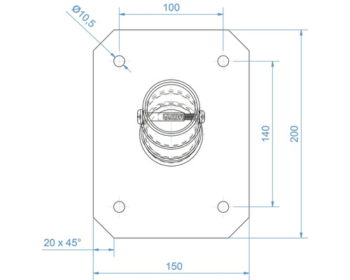 Dessin technique d''un boîtier de raccordement d''appareil avec des indications de mesure