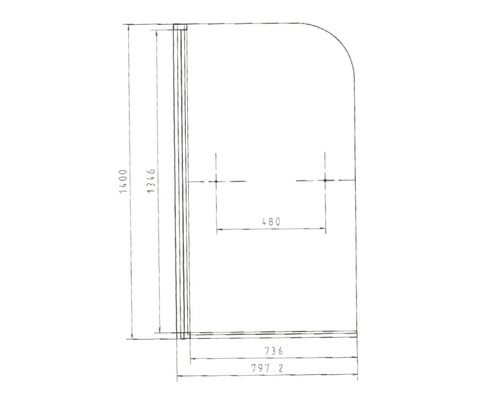 Schéma technique d''une paroi de douche avec indications de dimensions