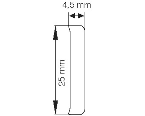 Dessin technique avec dimensions : 25 mm de longueur, 4,5 mm de largeur