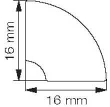 Technische Zeichnung eines Viertelkreisprofils mit den Maßen 16 mm mal 16 mm