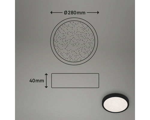 Technische Zeichnung einer Deckenleuchte mit einem Durchmesser von 280 Millimetern und einer Höhe von 40 Millimetern.