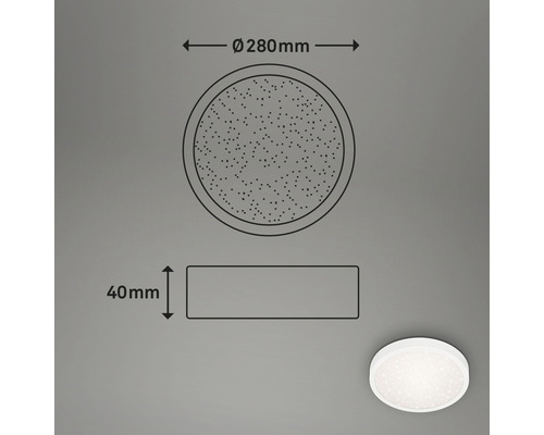 Technische Zeichnung einer Deckenleuchte mit einem Durchmesser von 280 Millimeter und einer Höhe von 40 Millimeter.