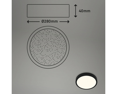 Technische Zeichnung einer runden Deckenleuchte mit den Maßen 280 Millimeter Durchmesser und 40 Millimeter Höhe.