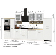 Held Möbel Küchenzeile ohne Geräte Mailand 370 cm grau hochglanz zerlegt 589.1.6211