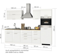 Held Möbel Küchenzeile mit Geräten Mailand 290 cm weiß hochglanz zerlegt 605.1.6210