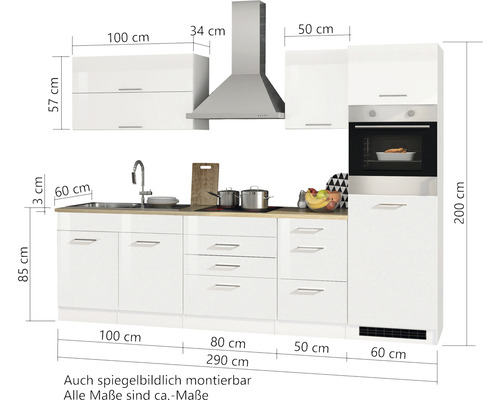 Küchenzeile mit Maßen