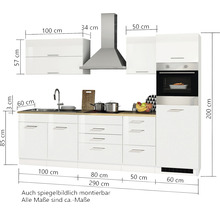 Held Möbel Küchenzeile mit Geräten Mailand 290 cm grau hochglanz zerlegt 607.1.6211