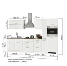 Cuisine complète Held Möbel avec appareils Mailand 320 cm gris haute brillance démontée variante réversible 616.1.6211