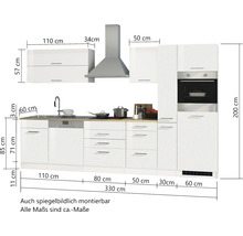 Cuisine complète Held Möbel avec appareils Mailand 330 cm blanc haute brillance démontée variante réversible 622.1.6210