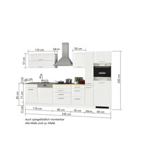 Cuisine complète Held Möbel avec appareils Mailand 330 cm blanc haute brillance démontée variante réversible 625.1.6210