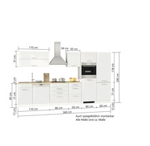 Cuisine complète Held Möbel avec appareils Mailand 360 cm blanc haute brillance démontée variante réversible 631.1.6210