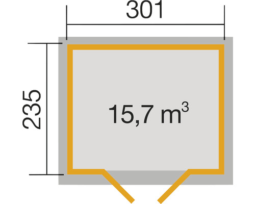 Illustration avec les dimensions 301 sur 235 et un volume de 15,7 mètres cubes