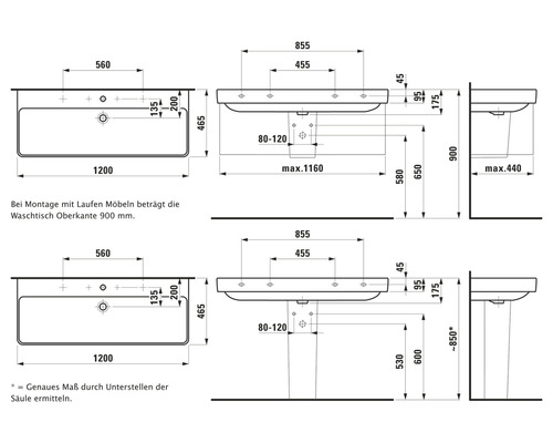 Schéma technique d''un lavabo avec dimensions