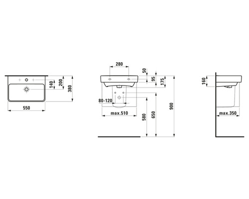 Dessin technique d''un lavabo avec dimensions