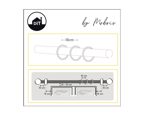 Diagramm einer Vorhangstange mit Abmessungen