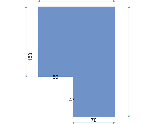 Dessin technique d''une pièce en forme de L avec des dimensions en centimètres