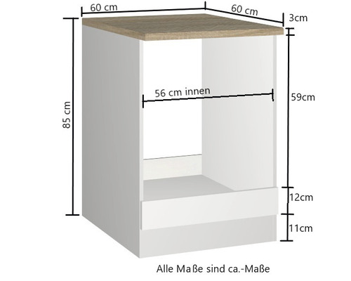 Abbildung eines Küchenschranks mit Maßangaben