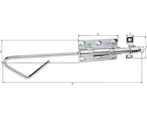 Metallischer Treibriegel mit Maßangaben für Heimwerkerprojekte