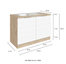 Held Möbel Spülenschrank inkl Spüle Florenz BxTxH 120 x 60 x 82 cm grau matt zerlegt Anschlag reversibel 667.6293
