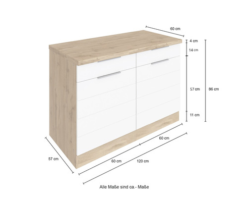 Kommode mit sechs Schubladen, Holz und weißes Dekor