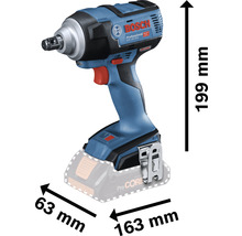 Visseuse à chocs sans fil Bosch avec des dimensions de 199 mm de hauteur, 63 mm de largeur et 163 mm de longueur