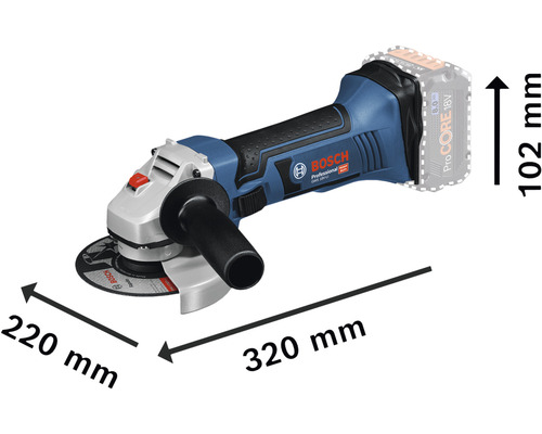 Meuleuse d'angle sans fil Bosch Professional avec dimensions