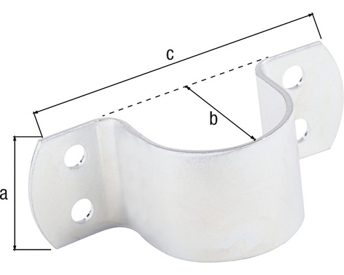 Abbildung eines Rohrschellenbügels mit den Bezeichnungen a, b und c für die Abmessungen