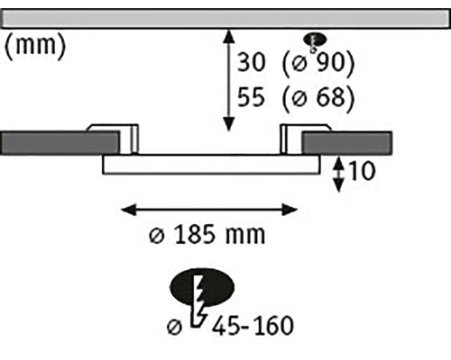 Technische Zeichnung mit Maßangaben in Millimeter.