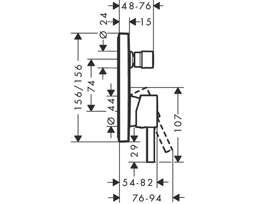 Plan coté d''un robinet de salle de bains avec différentes dimensions.