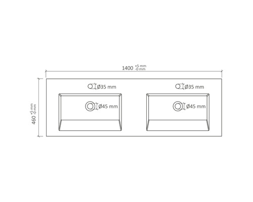 Technische Zeichnung eines Doppelwaschtischs mit den Maßen 1400 mal 460 Millimeter