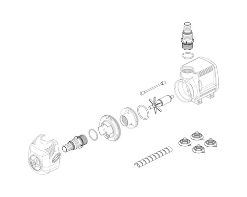 Schéma éclaté d''une pompe de bassin avec accessoires