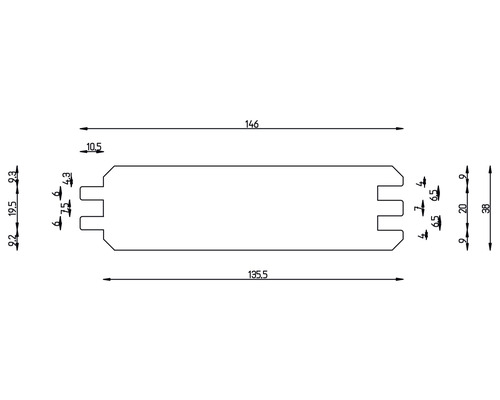 Technische Zeichnung eines Holzprofils mit Maßangaben