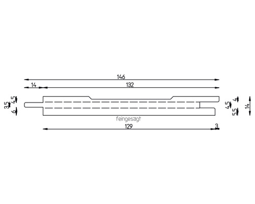Dessin technique d''une planche sciée finement avec indications de dimensions
