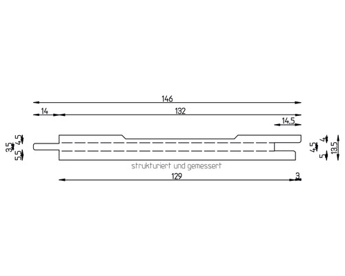Dessin technique d''un profilé en bois structuré et mesuré avec des indications de dimensions.