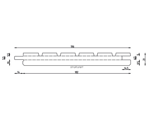 Technische Zeichnung eines strukturierten Profils mit Maßangaben