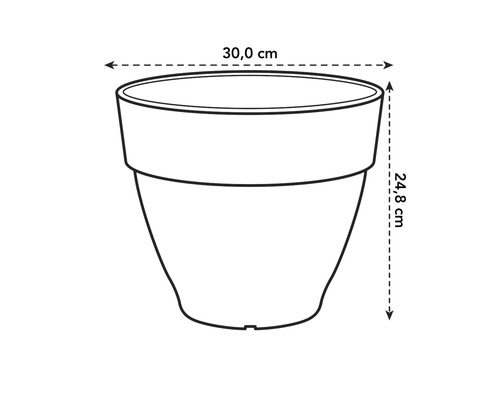 Abbildung eines Pflanzgefäßes mit den Maßen 30,0 cm Durchmesser und 24,8 cm Höhe.