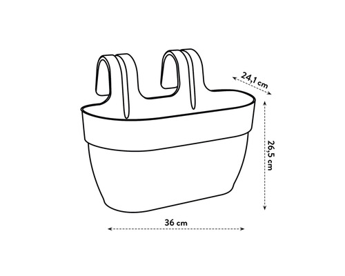 Abmessungen eines Balkonkastens: 24,1 cm breit, 26,5 cm hoch und 36 cm lang.